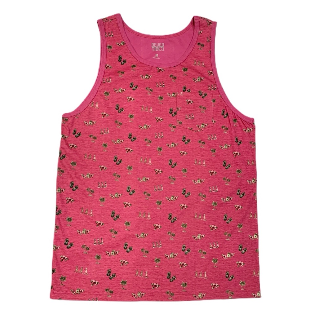 Seven Tides Tropical Tank Top Pink Size Medium NWOT Pineapples Coconut Trees